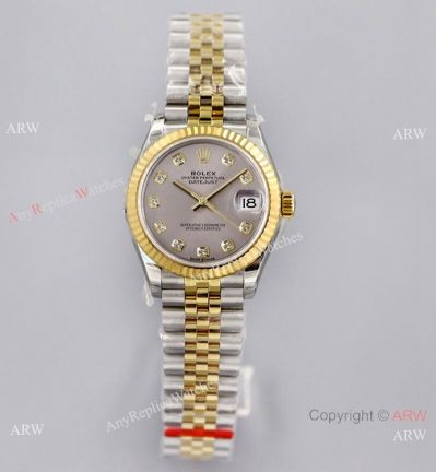Swiss Clone Rolex Datejust 31mm Jubilee Watch 2-Tone Gray Dial with Diamonds